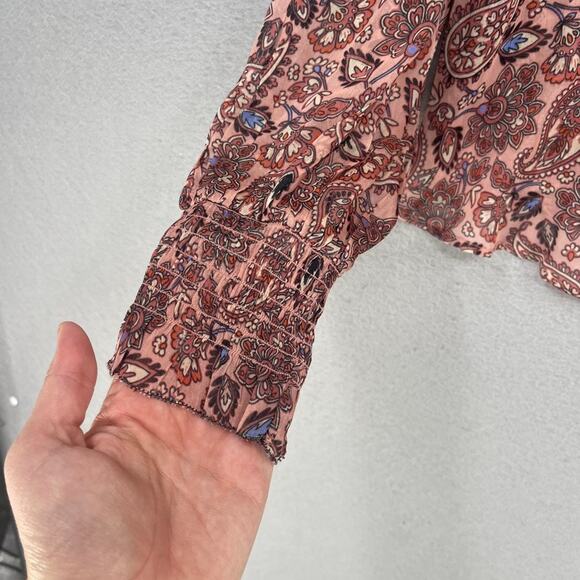 Boden Top Blouse Womens 10 Red Paisley Floral Ruffle Open Back Swing Feminine - Picture 7 of 16